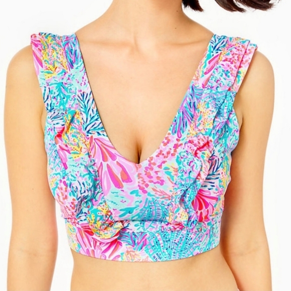 Lilly pulitzer sucre Ruffle Sports Bra Medium (crop top/ workout top) New! - Picture 13 of 13